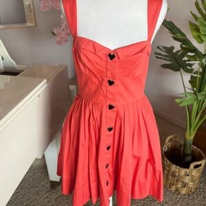 Betsey Johnson Coral Mini Dress with Black Heart Buttons